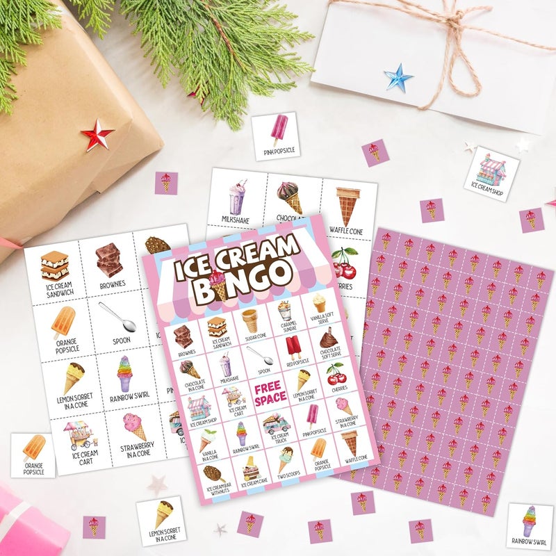 Mueddur Ice Cream Bingo Card, Sweet Treats Bingo Game for Adults Family Friends, Summer Party Favors Decorations, Ice Cream Game for Birthday Party, Holiday Games for 24 Players -18 - Image 3